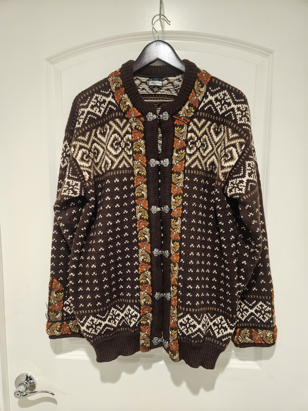 Women's Brown Nordic-Style Wool Cardigan Jacket